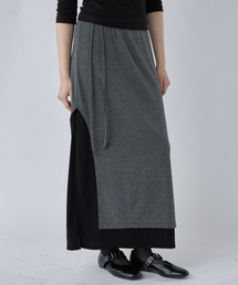 Striped Layered Long Skirt Black