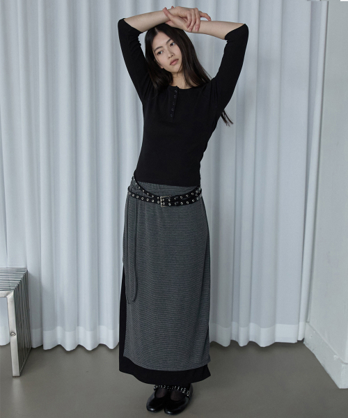 RENSE（レンセ）の「Striped Layered Long Skirt Black（スカート・レディース・その他・OS）」の2枚目の写真