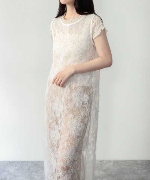 on:nue(オンニュ)の「【on:nue】シアーフラワーレースレイヤードワンピース/2026 SS COLLECTION(ワンピース・レディース・ブラック/ホワイト・FREE)」の12枚目の写真