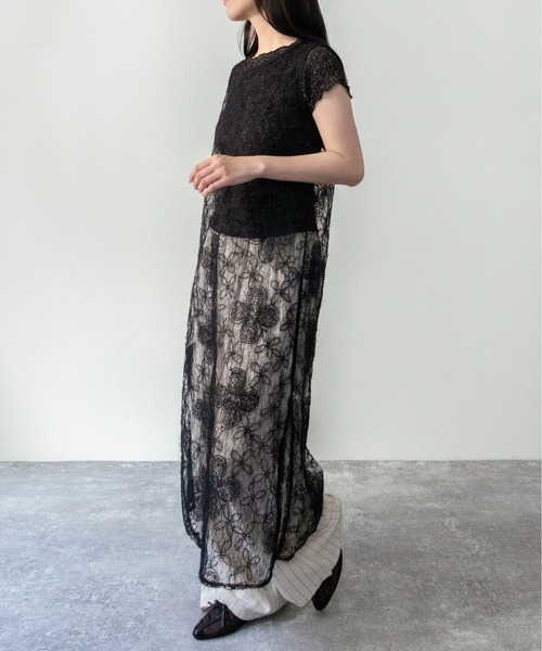 on:nue(オンニュ)の「【on:nue】シアーフラワーレースレイヤードワンピース/2026 SS COLLECTION(ワンピース・レディース・ブラック/ホワイト・FREE)」の14枚目の写真