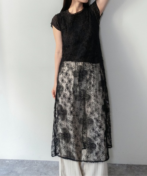 on:nue(オンニュ)の「【on:nue】シアーフラワーレースレイヤードワンピース/2026 SS COLLECTION(ワンピース・レディース・ブラック/ホワイト・FREE)」の21枚目の写真