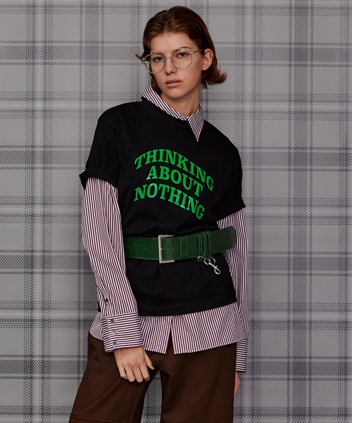 MAISON SPECIAL（メゾンスペシャル）の「THINKING ABOUT NOTHING Logo T-Shirt/THINKING ABOUT NOTHING ロゴTシャツ（Tシャツ/カットソー・レディース・ブラック/ブラウン/ブルー/アイボリー・FREE）」の3枚目の写真