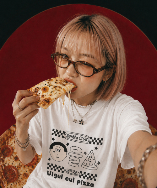 BALLOON FRIENDS(バルーンフレンズ)の「顔をピザフィロソフィTシャツ(Tシャツ/カットソー・レディース・その他・SMALL/MEDIUM/LARGE)」の2枚目の写真