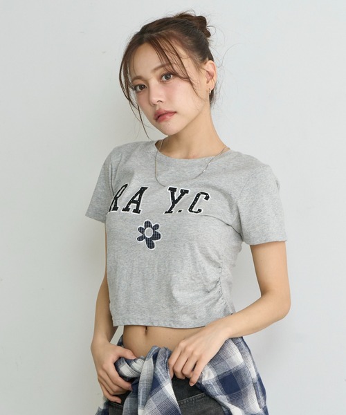 RAY CASSIN(レイカズン)の「ロゴパッチチビTシャツ(Tシャツ/カットソー・レディース・カーキ/ホワイト系その他/グレー/ネイビー・FREE)」の3枚目の写真