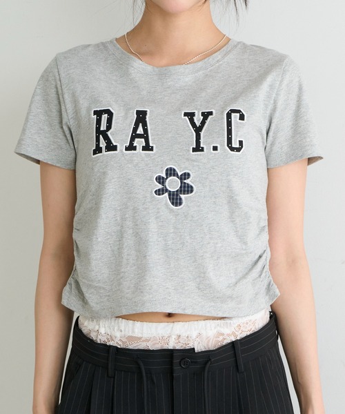 RAY CASSIN(レイカズン)の「ロゴパッチチビTシャツ(Tシャツ/カットソー・レディース・カーキ/ホワイト系その他/グレー/ネイビー・FREE)」の7枚目の写真