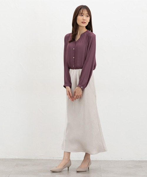 Honeys(ハニーズ)の「スキッパーブラウス(シャツ/ブラウス・レディース・ダークブラウン/ダークブルー/チャコール/グレイッシュベージュ/パープル・3L/L/LL/M/S)」の10枚目の写真