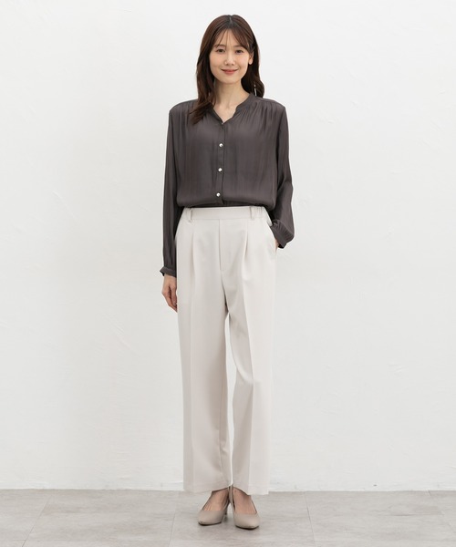 Honeys(ハニーズ)の「スキッパーブラウス(シャツ/ブラウス・レディース・ダークブラウン/ダークブルー/チャコール/グレイッシュベージュ/パープル・3L/L/LL/M/S)」の12枚目の写真