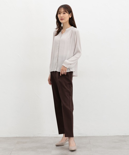Honeys(ハニーズ)の「スキッパーブラウス(シャツ/ブラウス・レディース・ダークブラウン/ダークブルー/チャコール/グレイッシュベージュ/パープル・3L/L/LL/M/S)」の16枚目の写真