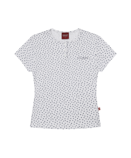 S'EST(エスイーエスティー)の「Bloom Henley Neck Slim Fit T-shirts White Melange(Tシャツ/カットソー・レディース・ホワイト・SMALL)」の1枚目の写真