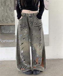 インキ飛ばしワイドデニムパンツ
