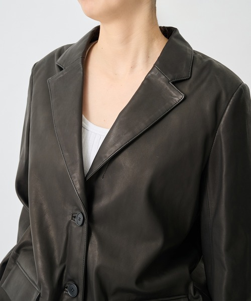 CITY TOKYO(シティトウキョウ)の「【CITY TOKYO/シティートウキョウ】Sheepskin Leather Jacket/本革レザーテーラードジャケット(テーラードジャケット・レディース・ブラック・FREE)」の3枚目の写真