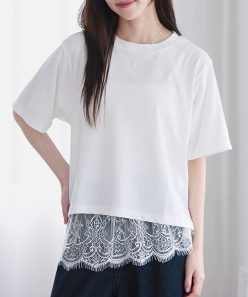 fifth(フィフス)の「取り外し可能レースセットレイヤードTシャツ(Tシャツ/カットソー・レディース・ホワイト/ブラック・M)」の1枚目の写真