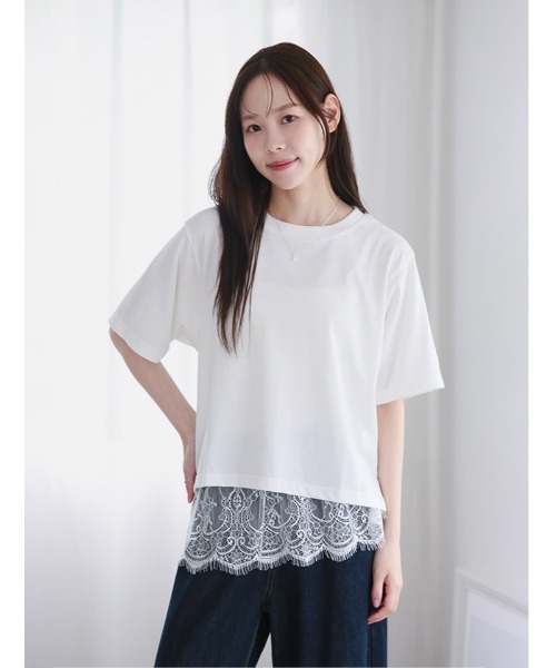 fifth(フィフス)の「取り外し可能レースセットレイヤードTシャツ(Tシャツ/カットソー・レディース・ホワイト/ブラック・M)」の7枚目の写真