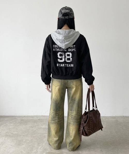non-hedge（ノンヘッジ）の「パーカーアンサンブル風バックロゴジャケット（ブルゾン・レディース・チャコールグレー/ブラック/カーキ・FREE）」の11枚目の写真