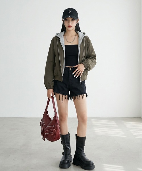 non-hedge（ノンヘッジ）の「パーカーアンサンブル風バックロゴジャケット（ブルゾン・レディース・チャコールグレー/ブラック/カーキ・FREE）」の14枚目の写真