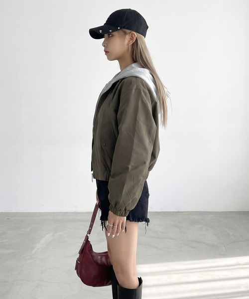 non-hedge（ノンヘッジ）の「パーカーアンサンブル風バックロゴジャケット（ブルゾン・レディース・チャコールグレー/ブラック/カーキ・FREE）」の18枚目の写真