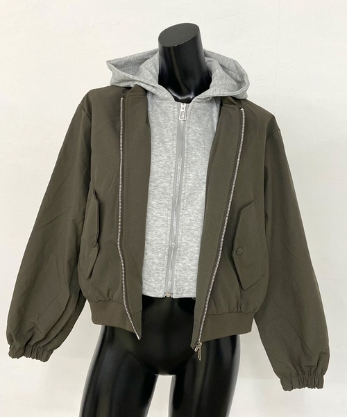 non-hedge（ノンヘッジ）の「パーカーアンサンブル風バックロゴジャケット（ブルゾン・レディース・チャコールグレー/ブラック/カーキ・FREE）」の20枚目の写真