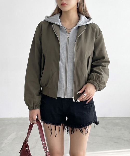 non-hedge（ノンヘッジ）の「パーカーアンサンブル風バックロゴジャケット（ブルゾン・レディース・チャコールグレー/ブラック/カーキ・FREE）」の19枚目の写真