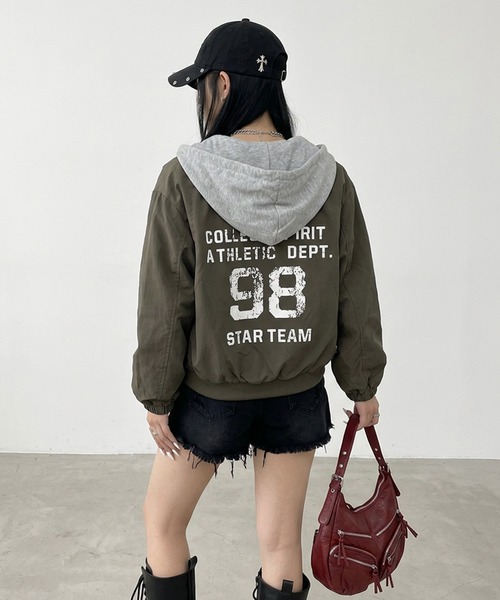 non-hedge（ノンヘッジ）の「パーカーアンサンブル風バックロゴジャケット（ブルゾン・レディース・チャコールグレー/ブラック/カーキ・FREE）」の16枚目の写真