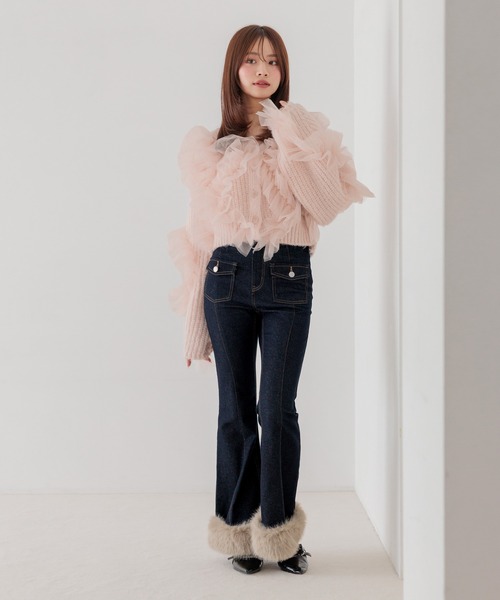 Heather(ヘザー)の「ファーフレアデニムパンツ 1063907(デニムパンツ・レディース・ベージュ/ワンウォッシュ/ブラック・S/M)」の4枚目の写真