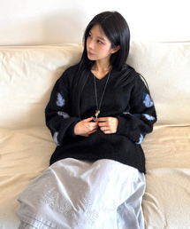 Floral Jacquard Knit Pullover (Black)