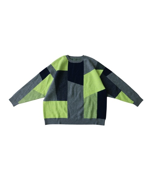 antiqua(アンティカ)の「ジャガード ブロック柄 配色 ニット(ニット/セーター・レディース・ブラックミックス/グリーン系その他・ONESIZE)」の13枚目の写真
