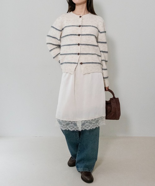 on:nue(オンニュ)の「【on:nue】パイピングシャギーボーダーニットカーディガン /26-27 AW COLLECTION(カーディガン/ボレロ・レディース・アイボリー/ネイビー/グレー・FREE)」の8枚目の写真