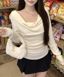 ドレープネック ボウタイ カシミヤ長袖Tシャツ