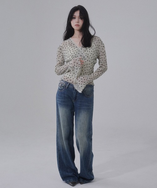 ENVYM(アンビー)の「カシュクールピコレーストップス ハート柄(Tシャツ/カットソー・レディース・グレー/ブラック/ベージュ・FREE)」の19枚目の写真