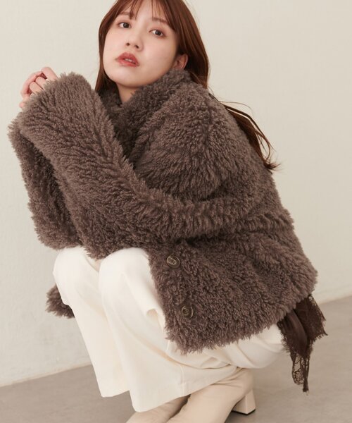 natural couture(ナチュラルクチュール)の「スタンドカラーファーコート(その他アウター・レディース・アイボリー/ブラウン/ベージュ・FREE)」の2枚目の写真