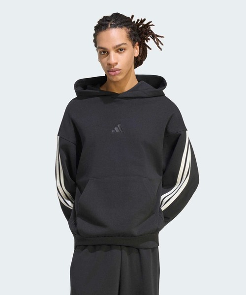 adidas(アディダス)の「アディダス KIT スリーストライプス パーカー / アディダス adidas(パーカー・メンズ・ブラック・MEDIUM/SMALL/X-SMALL/XX-LARGE/3XL/LARGE/X-LARGE)」の1枚目の写真
