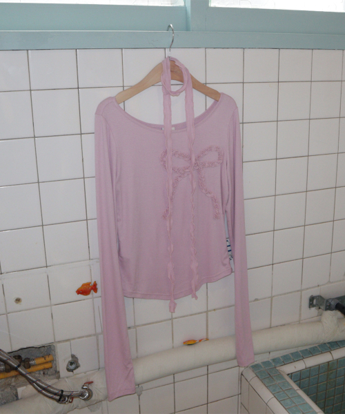 RONRON(ロンロン)の「PETIT SCARF SET RIBBON SHIRRING LONG SLEEVE SOFT PINK(Tシャツ/カットソー・レディース・その他・FREE)」の6枚目の写真