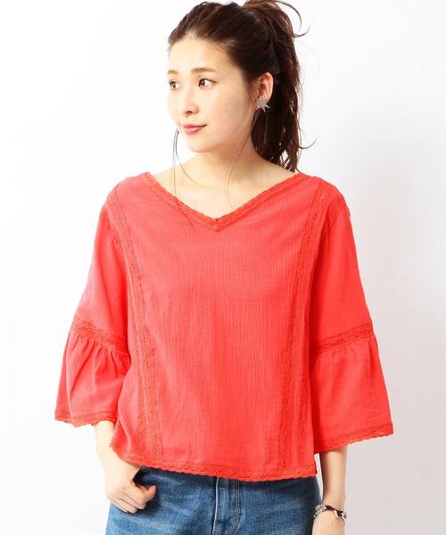 Another Edition（アナザーエディション）の「ガーゼヨウリュウVネックブラウス/AEBC ガーゼヨウリュウ V BLUS◆（シャツ/ブラウス・レディース・オフホワイト/レッド/ライム・FREE）」の3枚目の写真