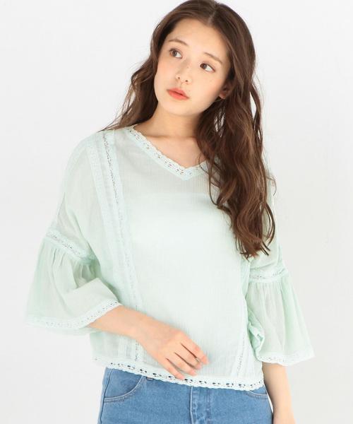 Another Edition（アナザーエディション）の「ガーゼヨウリュウVネックブラウス/AEBC ガーゼヨウリュウ V BLUS◆（シャツ/ブラウス・レディース・オフホワイト/レッド/ライム・FREE）」の8枚目の写真