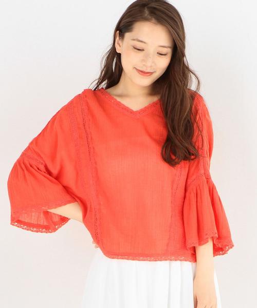 Another Edition（アナザーエディション）の「ガーゼヨウリュウVネックブラウス/AEBC ガーゼヨウリュウ V BLUS◆（シャツ/ブラウス・レディース・オフホワイト/レッド/ライム・FREE）」の11枚目の写真