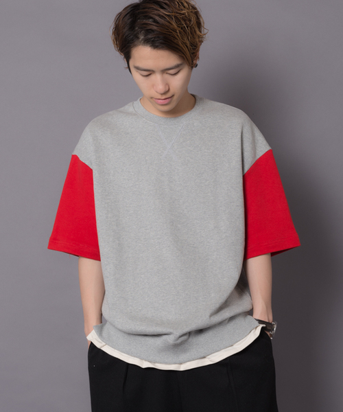 casper john 袖切替え半袖ビッグスウェット