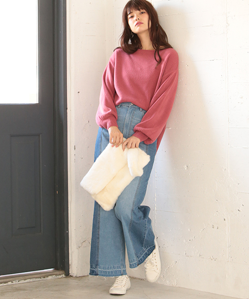 one after another NICE CLAUP(ワンアフターアナザーナイスクラップ)の「カシミアタッチニット(ニット/セーター・レディース・グレー/ローズ/アイボリー/ブラック/ピンク・FREE)」の6枚目の写真