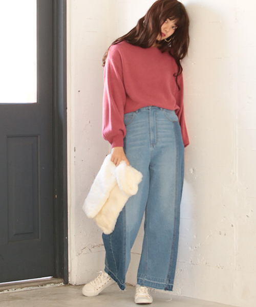 one after another NICE CLAUP(ワンアフターアナザーナイスクラップ)の「カシミアタッチニット(ニット/セーター・レディース・グレー/ローズ/アイボリー/ブラック/ピンク・FREE)」の7枚目の写真