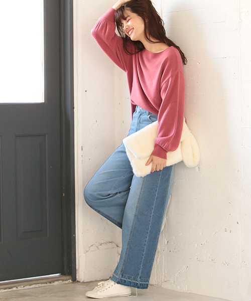 one after another NICE CLAUP(ワンアフターアナザーナイスクラップ)の「カシミアタッチニット(ニット/セーター・レディース・グレー/ローズ/アイボリー/ブラック/ピンク・FREE)」の8枚目の写真