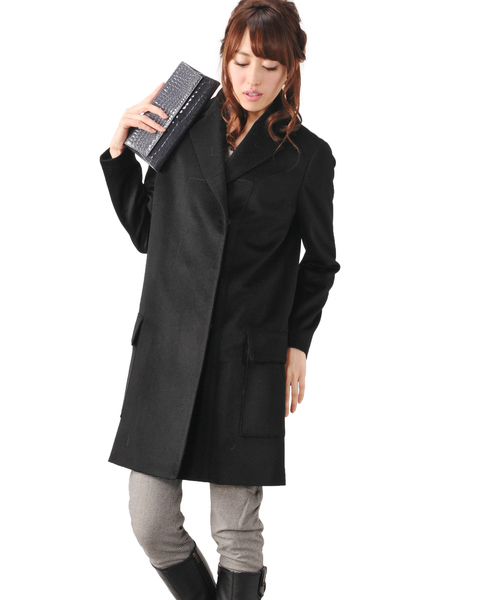 sankyo shokai(サンキョウショウカイ)の「カシミヤチェスターコート(チェスターコート・レディース・ブラック/ダークグレー・フリー)」の2枚目の写真