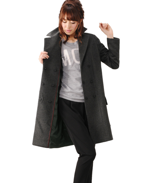 sankyo shokai(サンキョウショウカイ)の「カシミヤチェスターコート(チェスターコート・レディース・ブラック/ダークグレー・フリー)」の3枚目の写真