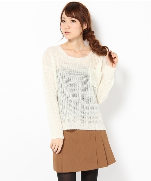 one after another NICE CLAUP（ワンアフターアナザーナイスクラップ）の「ポケシンプルプルオーバー（ニット/セーター・レディース・オフホワイト/ブラック/ブルー/パープル・FREE）」の2枚目の写真