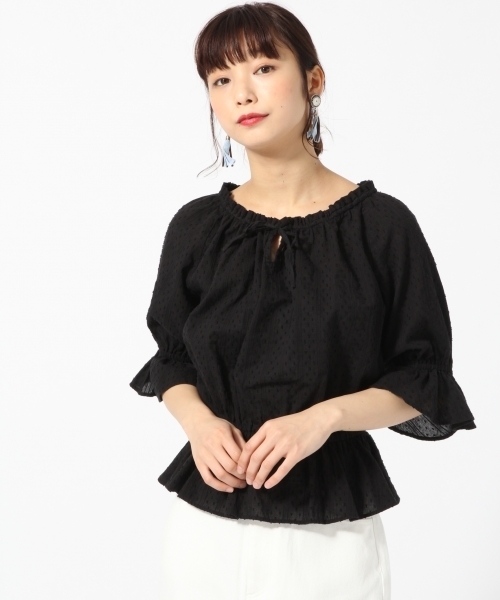 LOWRYS FARM(ローリーズファーム)の「ドビードットブラウス 793069 (シャツ/ブラウス・レディース・オフホワイト/ブラック/グリーン/ブルー・MEDIUM/LARGE)」の2枚目の写真