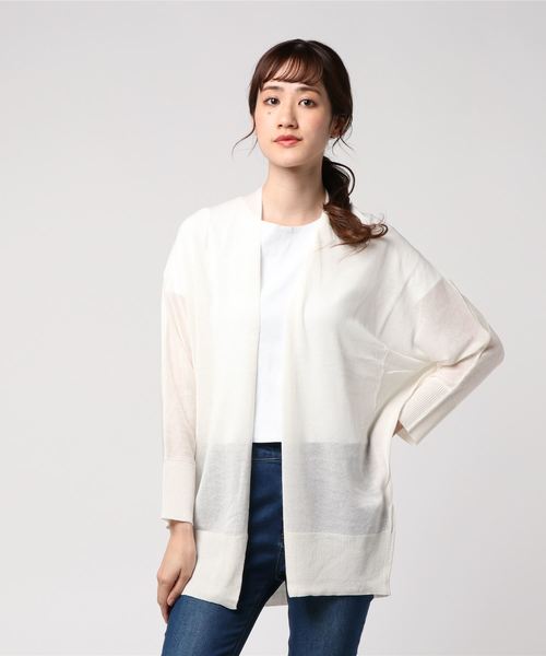 LBC（エルビーシー）の「アクリルテンセルリネントッパー（カーディガン/ボレロ・レディース・ネイビー/オフホワイト/イエロー・M）」の6枚目の写真