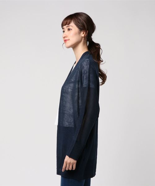 LBC（エルビーシー）の「アクリルテンセルリネントッパー（カーディガン/ボレロ・レディース・ネイビー/オフホワイト/イエロー・M）」の4枚目の写真