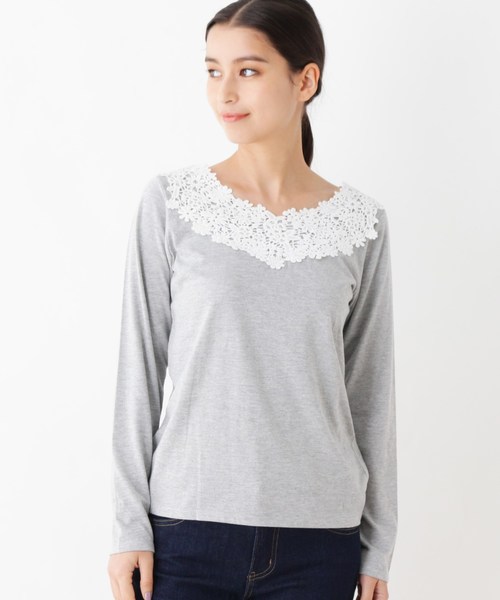 grove（グローブ）の「【WEB限定サイズあり】襟レース長袖プルオーバー（Tシャツ/カットソー・レディース・ブラック/ダークグリーン/グレー/アイボリー・04/01/02/03）」の5枚目の写真