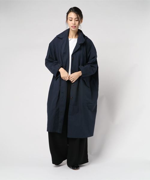 THE MORNING AFTER（ザ モーニング アフター）の「高密度チノクロス フード脱着 BIG ステンカラーコート（ステンカラーコート・レディース・チャコールグレー/ベージュ/カーキ/ネイビー・FREE）」の4枚目の写真