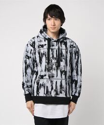 ロゴプリントフェイクレイヤードサイドジップスリットパーカー