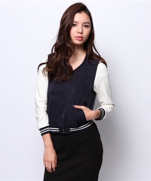 JENEVIEVE（ジュヌヴィエーヴ）の「スタジアムジャンパー（ブルゾン・レディース・ネイビー/ベージュ・1）」の9枚目の写真