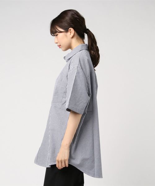 DING（ディング）の「DING/半袖ストライプシャツ（シャツ/ブラウス・レディース・ホワイト/ブラック・FREE）」の5枚目の写真